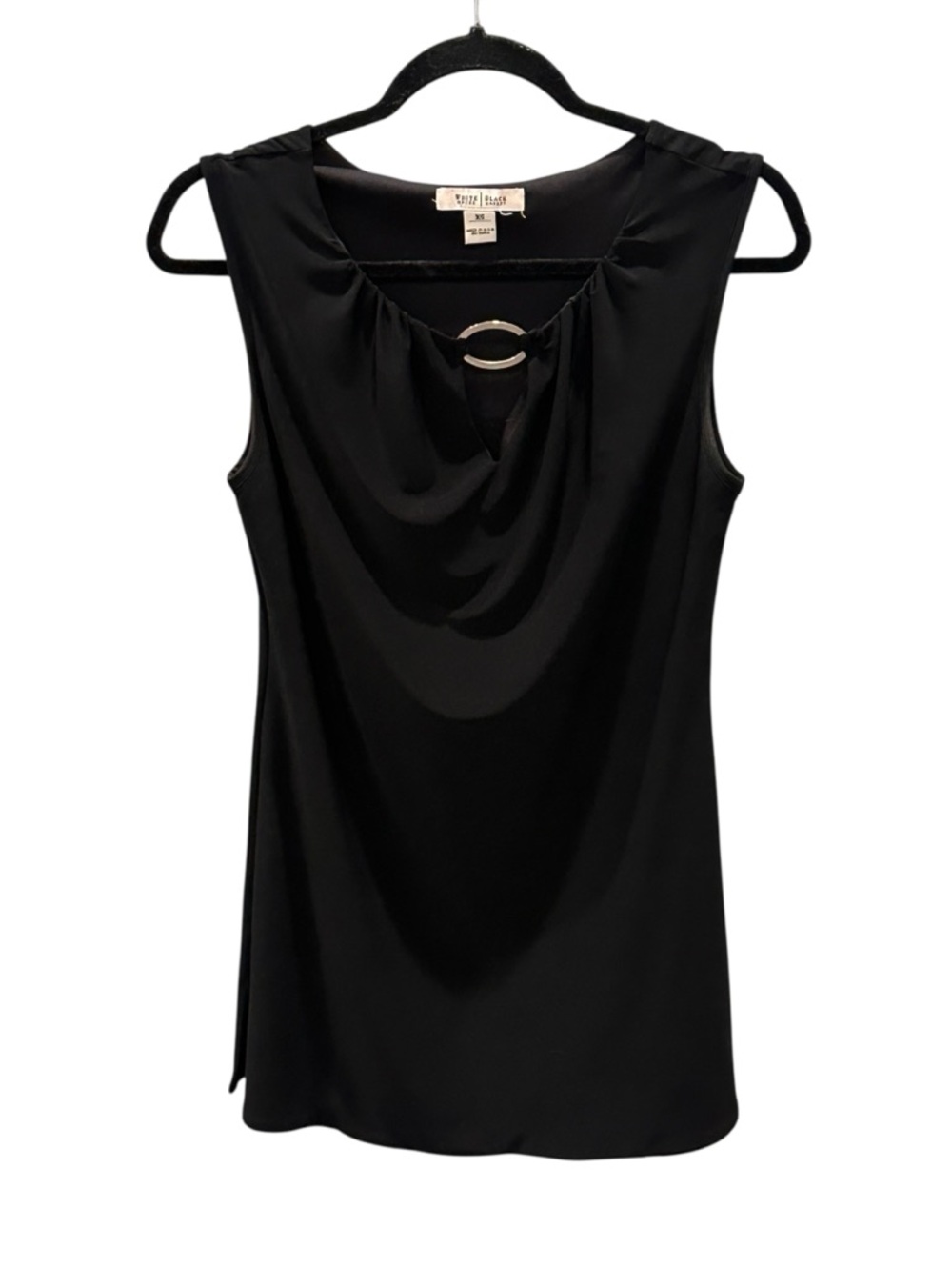White House Black Market Black Drape-Neck Sleeveless Top with Ring Detail